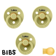 BIBS Colour Schnuller mit Namen, Gr. 2, 3 Meadow, Rund Latex, (3er Pack)